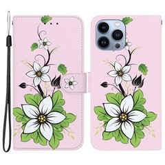 For iPhone 15 Pro Wallet Phone Case PU Leather Stand Protective Cover - Lily