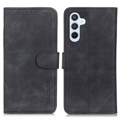 KHAZNEH For Samsung Galaxy S25 / S24 Case Retro Texture Leather Cover with Wallet - Black