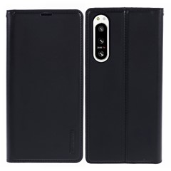 HANMAN Minuo Series For Sony Xperia 5 IV 5G Case Wallet PU Leather Shockproof Phone Cover - Black