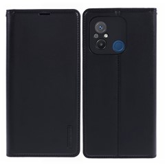 HANMAN Minuo Series For Xiaomi Redmi 12C 4G / 11A 4G / Poco C55 4G Case PU Leather Magnetic Closure Phone Cover - Black