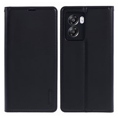 HANMAN Minuo Series For Oppo A57 (2022) 5G / A77 5G / K10 5G / A56s 5G / Realme Q5i / V23 5G Phone Case Leather Stand Wallet - Black