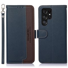 KHAZNEH For Samsung Galaxy S24 Ultra Case Leather Cell Phone Cover Wallet with RFID Blocking - Blue