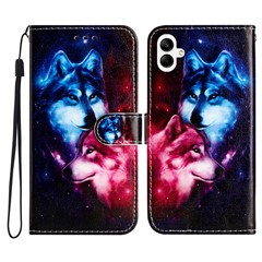 For Samsung Galaxy A05 4G Case PU Leather Stand Pattern Printing Phone Cover - Couple Wolf