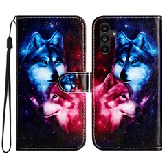 For Samsung Galaxy A15 5G Case Pattern Printing Wallet Flip Phone Cover - Couple Wolf