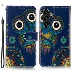 For Samsung Galaxy A15 5G Cover Stand Wallet Pattern Printing Leather Wallet Phone Case - Blue Owl