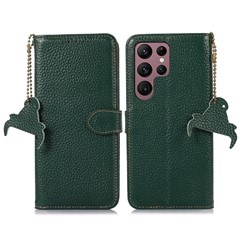 For Samsung Galaxy S24 Ultra Case RFID Blocking Genuine Cow Leather Phone Cover - Green