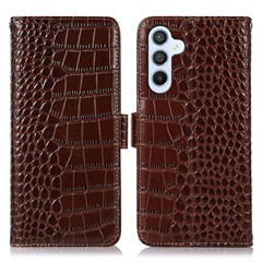 For Samsung Galaxy S25 / S24 Case Genuine Cow Leather RFID Blocking Wallet Phone Cover - Brown