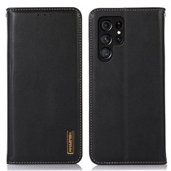 KHAZNEH For Samsung Galaxy S24 Ultra Case Nappa Texture RFID Blocking Phone Wallet Cover - Black