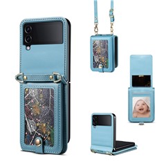 For Samsung Galaxy Z Flip3 5G Case Pattern Card Holder Phone Cover - Blue