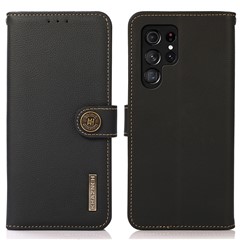 KHAZNEH For Samsung Galaxy S24 Ultra Case Shockproof Genuine Cow Leather Phone Cover - Black