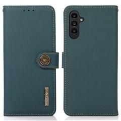 KHAZNEH For Samsung Galaxy S25 / S24 Cover RFID Blocking Anti-Shock Genuine Cow Leather Phone Case - Green