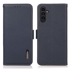 KHAZNEH For Samsung Galaxy S25 / S24 Case Genuine Cow Leather Wallet Phone Drop-Proof Cover - Blue