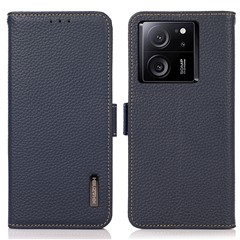 KHAZNEH For Xiaomi 13T Pro / 13T / Redmi K60 Ultra Case Genuine Cow Leather Cell Phone Cover Wallet with RFID Blocking - Blue