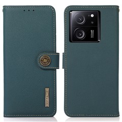 KHAZNEH For Xiaomi Redmi K60 Ultra / 13T / 13T Pro Case RFID Blocking Genuine Cow Leather Phone Cover - Green