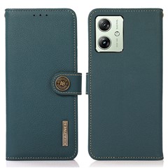 KHAZNEH For Motorola Moto G54 5G Case RFID Blocking Genuine Cow Leather Wallet Phone Cover - Green