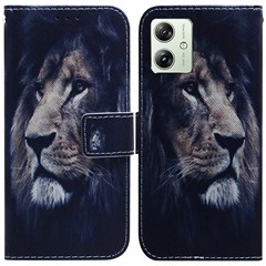 For Motorola Moto G54 5G Case Pattern Printing PU Leather Stand Anti-fall Phone Cover - Lion