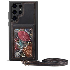 For Samsung Galaxy S24 Ultra Case Card Slots Kickstand PU Leather+TPU Phone Cover - Black