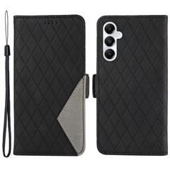 For Samsung Galaxy A05s 4G Case Rhombus Imprinted PU Leather Wallet Cover - Black