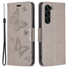 For Samsung Galaxy S25+ / S24+ Case Butterfly Imprinted PU Leather Wallet Cover - Grey