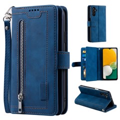 For Samsung Galaxy S24 Case Wallet Phone Stand Cover with 9 Card Slots - Blue