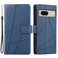 DF-06 For Google Pixel 8 Case Lines Imprinted Wallet PU Leather+TPU Phone Cover - Blue