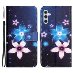 For Samsung Galaxy S25 / S24 Phone Case Pattern Printing PU Leather Flip Cover - Blue Flower