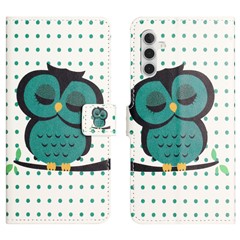 For Samsung Galaxy S25 / S24 Case PU Leather Drop-Proof Phone Case with Wallet - Dots  /  Owl