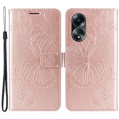 For Oppo A58 4G Wallet Case Floral Butterfly Imprinted Leather Phone Cover Stand - Rose Gold