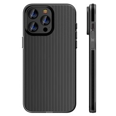 For iPhone 14 Pro Max Case Corrugated Texture Skin-touch Matte PC Phone Cover - Black Edge