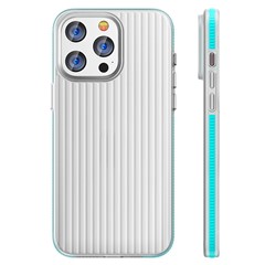 For iPhone 15 Pro Max Case Corrugated Texture Shockproof Matte PC Phone Cover - Blue Edge
