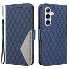 For Samsung Galaxy S25 / S24 Case Rhombus Imprinted Leather Protective Flip Phone Cover - Blue