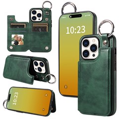 003 Anti-Scratch Kickstand Case for iPhone 15 Pro Case Shockproof PU+TPU Phone Cover - Green