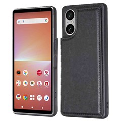 For Sony Xperia 5 V Case PU Leather+TPU Card Holder Kickstand Cell Phone Cover - Black