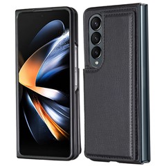 For Samsung Galaxy Z Fold4 5G Case Card Holder Anti-drop PU Leather Phone Cover - Black