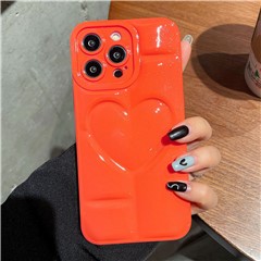 For iPhone 15 Pro Max TPU Case Glitter Phone Cover with 3D Effect Heart Shape - Orange