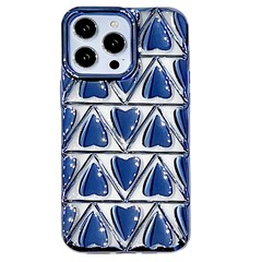 For iPhone 15 Pro TPU Phone Case Electroplating 3D Love Heart Shape Cover - Blue