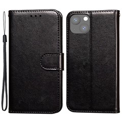 For iPhone 15 Plus Case PU Leather Stand Magnetic Phone Cover - Black