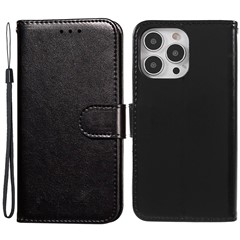 For iPhone 15 Pro Max Wallet Case PU Leather Stand Flip Folio Phone Cover - Black