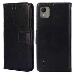 For Nokia C110 Case Shockproof TPU+PU Leather Wallet Stand Mobile Phone Cover - Black