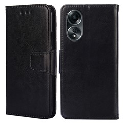 For Oppo A58 4G Case Scratch-resistant TPU+PU Leather Wallet Stand Phone Cover - Black