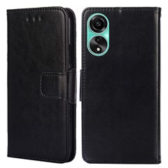 For Oppo A78 4G Case Shockproof TPU+PU Leather Wallet Stand Soft Cell Phone Cover - Black
