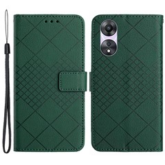 HT06 For Oppo A38 4G / A18 4G Leather Case Wallet Imprinted Rhombus Phone Cover - Green