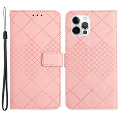 HT06 For iPhone 13 Pro 6.1 inch Case PU Leather Stand Shockproof Phone Cover - Pink