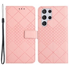 HT06 For Samsung Galaxy S22 Ultra 5G Case PU Leather Anti-scratch Phone Cover - Pink