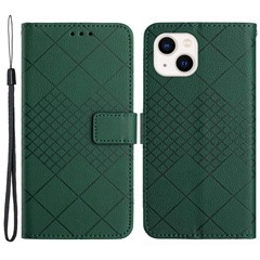 HT06 For iPhone 15 Plus Case PU Leather Stand Anti-scratch Phone Cover - Green
