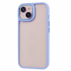 For iPhone 14 Case TPU+PC Scratch-resistant Smart Phone Cover with Metal Button - Lavender Purple