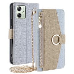 For Motorola Moto G54 5G Case PU Leather Zipper Wallet Phone Cover with Makeup Mirror - Blue