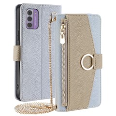 For Nokia G42 Case Zipper Pocket PU Leather Crossbody Phone Cover - Blue