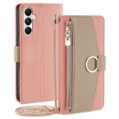 For Samsung Galaxy A05s 4G Case PU Leather Flip Cover with Makeup Mirror - Pink