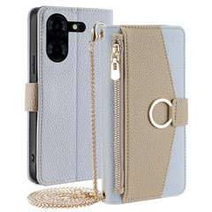 For TECNO Pova 5 Pro 4G Case PU Leather Wallet Flip Folio Phone Cover with Mirror - Blue